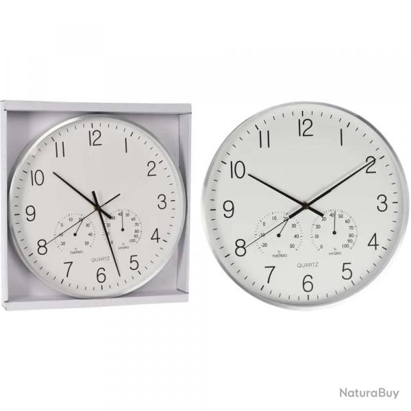 Horloge murale 3 cadrans aluminium Heure, température, hygrométrie