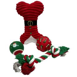 Coffret jouets de Noël pour chien - Peluches, balles et corde