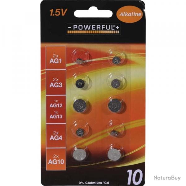 Lot de 10 piles alcalines bouton - Pack multi-références