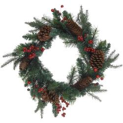 Couronne de Noël 45cm avec pommes de pin et baies rouges