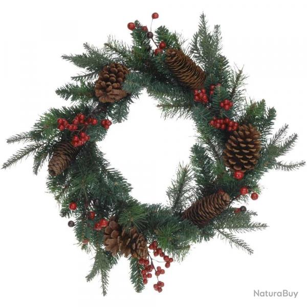 Couronne de Nol 45cm avec pommes de pin et baies rouges