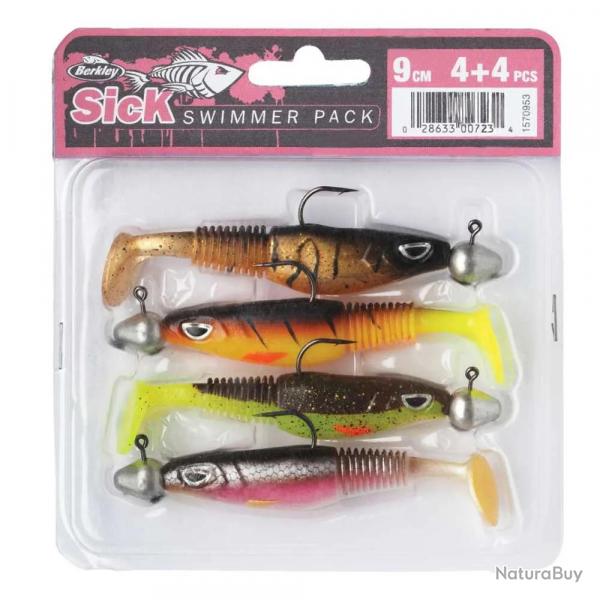 Pack 4 leurres souples Berkley Sick Swimmer armés
