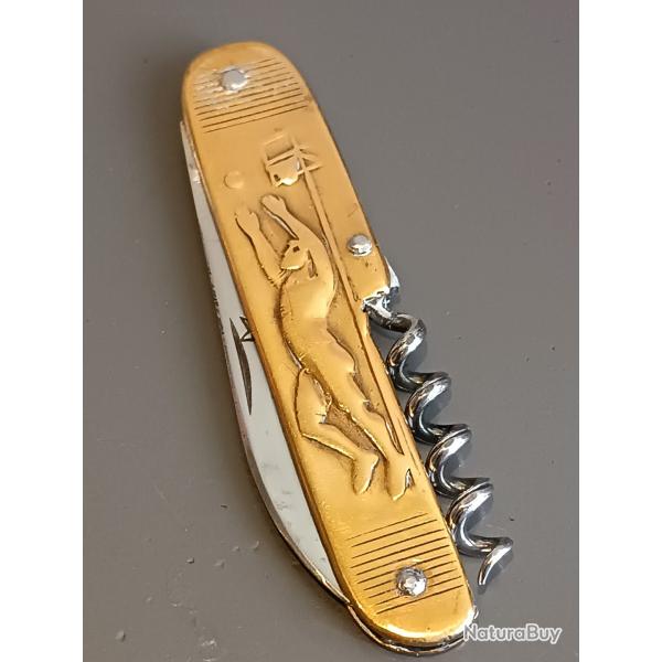 ANCIEN COUTEAU 2 pièces, ÉTOILE D'ACIER, THIERS, XXème, manche laiton.