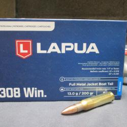 20 cartouches SUBSONIC LAPUA en .308 WIN balle FMJBT de 200 gn/13.0 g