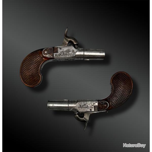 PAIRE de PISTOLET à coffre signé Dumarest - Paris, France - XIXème siècle