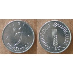 France 5 Centimes 1961 Epi De Blé Piece Centime De Francs Franc Cent