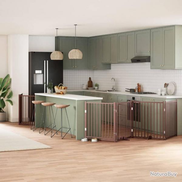 Barrire pour chien avec porte pliable 6 panneaux bois peuplier