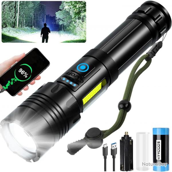 Lampe Torche LED 500000 Lumens Ultra Puissante Lumière COB Batterie 5000Ah 7 Modes A+++ Étanche IPX7