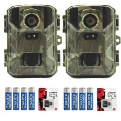 Lot de 2 caméras chasse 12 MP camouflage LEDs invisibles + 16 piles + 2 cartes SD