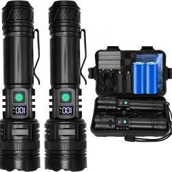 Lampe Torche LED 2Pcs  30000 Lumens Batterie 5000Ah 5 Modes D'éclairage A+++ Étanche IP65