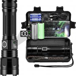Lampe Torche LED 500000 Lumens Batterie 5000mAh Ultra Puissante IP67 Étanche Zoomable 5 Modes
