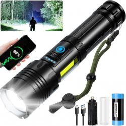Lampe Torche LED 500000 Lumens Ultra Puissante Batterie 5000Ah 7 Modes D'éclairage Étanche IPX7