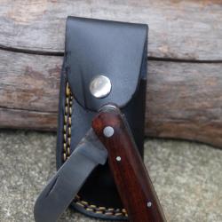 Couteau de Grand Père London Lame Acier Inox Manche Bois Fabric Artisanale Linerlock Etui CUir