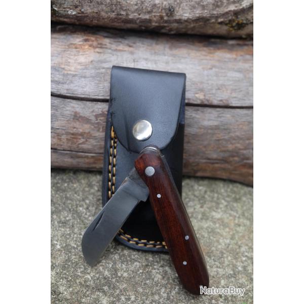 Couteau de Grand Pre London Lame Acier Inox Manche Bois Fabric Artisanale Linerlock Etui CUir