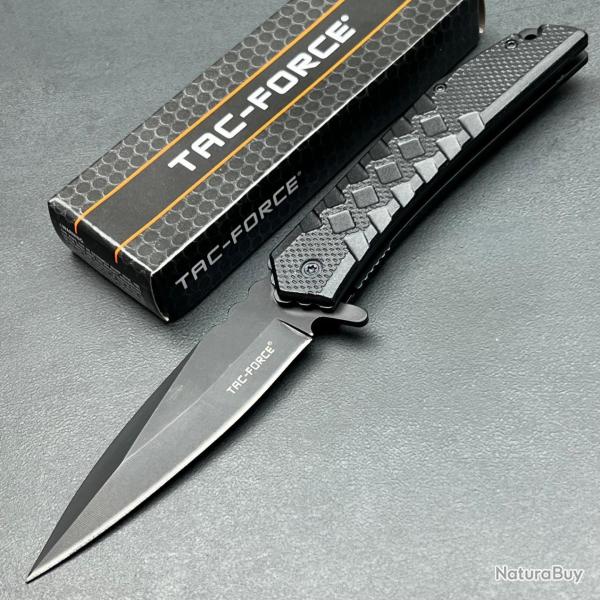 Couteau Semi Automatique Tac-Force Lame Spear Point Acier 3Cr13 Manche Alu Noir Liner Lock Clip