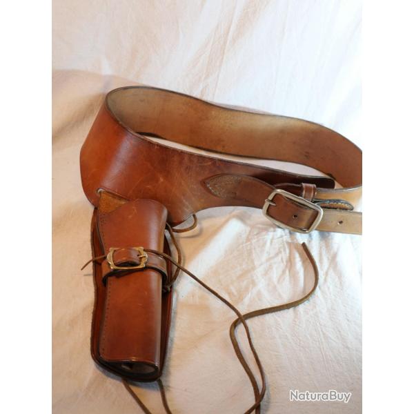WESTERN - ceinturon et étui cuir fauve revolver far-west western cavalerie cowboy - ref FON25WES001