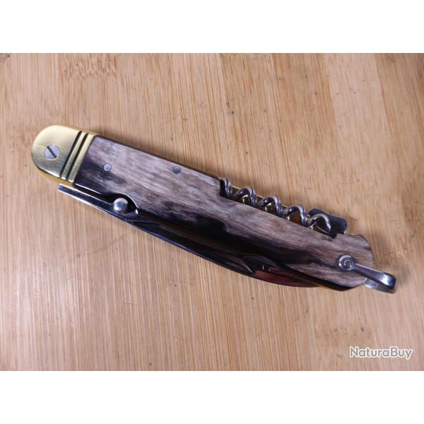 Couteau de chasse pliant à pompe, BARGEON THIERS 4 pièces corne TB ETAT FRANCE