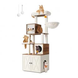 Arbre à chat moderne avec cache-litière tour de jeu griffoir avec maison de toilette 185 cm niche p