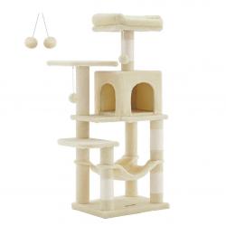 Arbre à chat hamac tour de jeux 143 cm gris beige 12_0003855