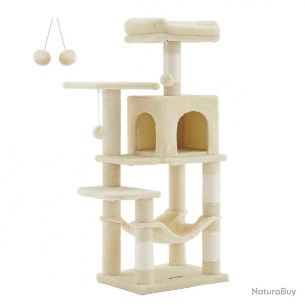 Arbre à chat hamac tour de jeux 143 cm gris beige 12_0003855