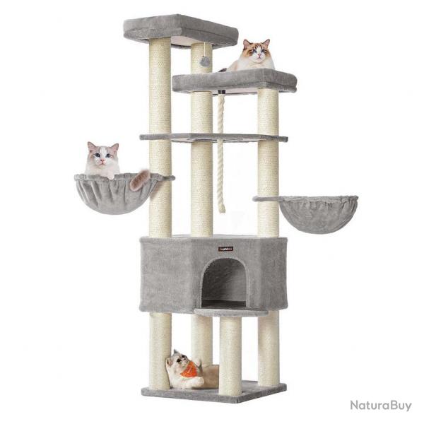 Grand arbre à chat tour de jeux pour chat à plusieurs niveaux 55 x 55 x 186,7 cm poteaux en sisal d