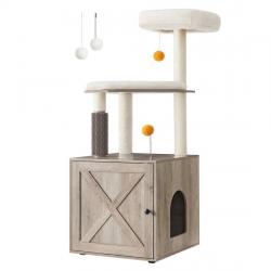 Arbre à chat avec maison de toilettes tour de jeu moderne 2-en-1 niche pour chat de 134 cm avec cha