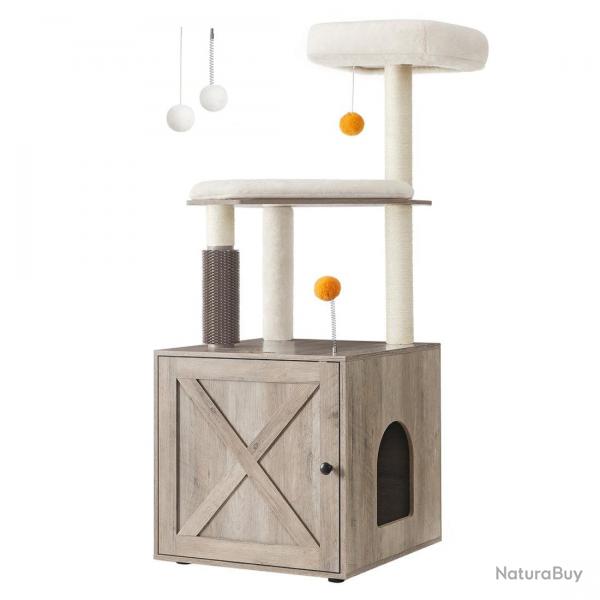 Arbre à chat avec maison de toilettes tour de jeu moderne 2-en-1 niche pour chat de 134 cm avec cha