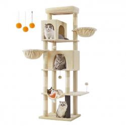 Arbre à chat tour à chat de 175 cm de haut abri à chat multi-niveaux avec 2 niches 2 paniers 5 grif