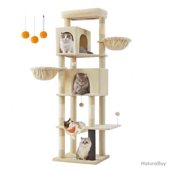 Arbre à chat tour à chat de 175 cm de haut abri à chat multi-niveaux avec 2 niches 2 paniers 5 grif