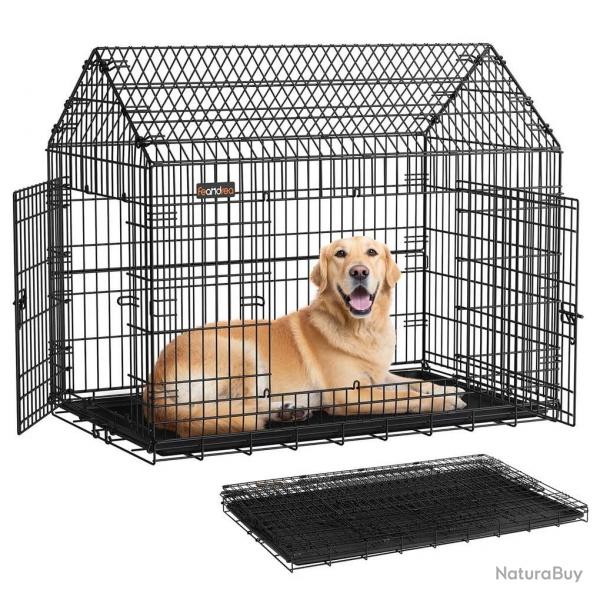 Cage pour chien pliable cage de transport 120 x 72,5 x 109 cm métal grands chiens avec double porte