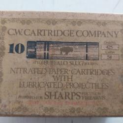 RARE BOITE DE 10 CARTOUCHE PAPIER CALIBRE 54 POUDRE NOIRES POUR FUSIL SHARP