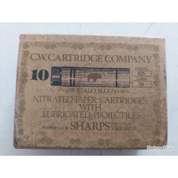 RARE BOITE DE 10 CARTOUCHE PAPIER CALIBRE 54 POUDRE NOIRES POUR FUSIL SHARP
