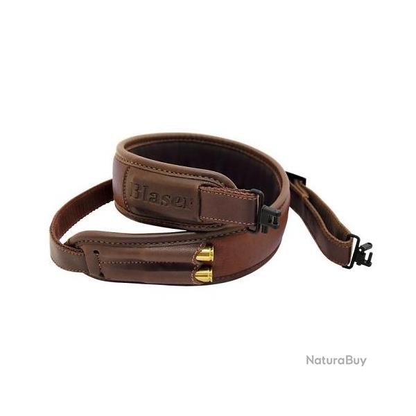 Bretelle BLASER en cuir marron à grenadières
