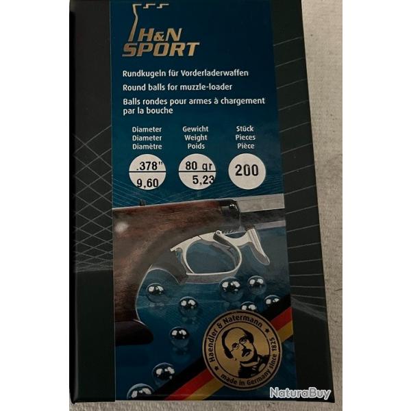 Balles rondes en plombs H&N Cal.44 (. 378") - 1 Boîte neuve de 200 balles