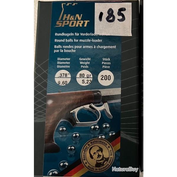 Balles rondes en plombs H&N Cal.44 (. 378") - 1 Boîte de 185 balles restantes