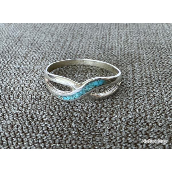 Bague argent entrelace - taille 55 - pierre turquoise