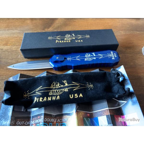 Piranha Excalibur OTF Knife blue Double Action Automatic (CPM S30V Stonewash), neuf