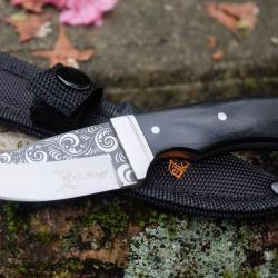 Couteau Skunner Elk Ridge Lame Drop Point Acier Inoxydable 3CR13 Satin Manche Bois Etui Nylon