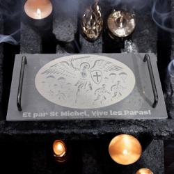 Plateau decoratif en ardoise 25*13cm : Archange Saint Michel & Parachutistes - para militaire