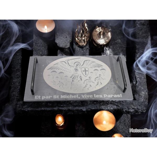Plateau decoratif en ardoise 25*13cm : Archange Saint Michel & Parachutistes - para militaire
