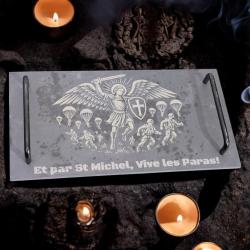 Plateau decoratif en ardoise 25×13 cm - Saint Michel, Paras & Troupes Aeroportees - militaire legion