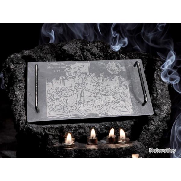 Plateau decoratif en ardoise 25×13cm : Bataille de Montgisard 1177 - croisades sceau des templiers