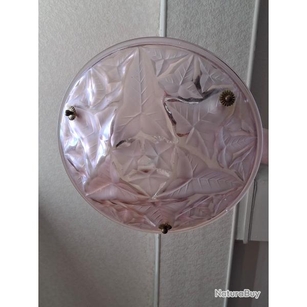 Suspension en verre teinté rosé Style Art Déco motif feuilles