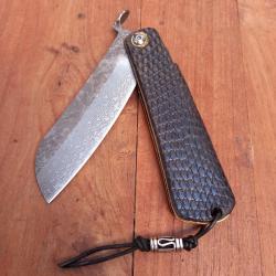 Unique et Splendide Couteau HIGONOKAMI DAMAS Manche en Cuir