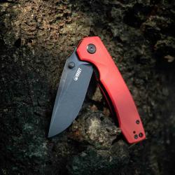 Couteau Pliant KUBEY Calyce Red Lame Acier 14C28N Manche G10 Liner Lock IKBS KUB901X