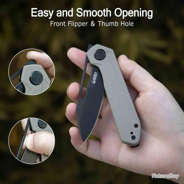 Couteau KUBEY Royal Kaki Lame Acier 14C28N Plaquettes G10 Liner Lock IKBS KUB321V