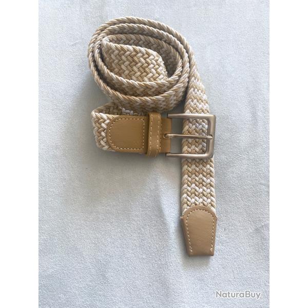 Ceinture tressée beige et blanche élastane 115 cm