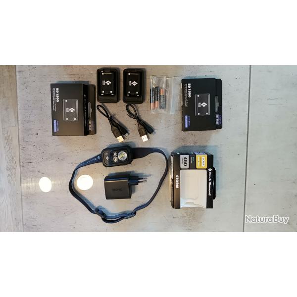 LAMPE FRONTALE "BLACK DIAMOND STORM 450" + 2 CHARGEURS + 2 BATTERIES "BD 1500"