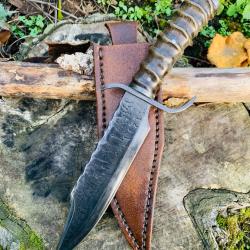 couteau bowie d'artisan / corne d'antilope / acier carbone 1095 , campement / bushcraft
