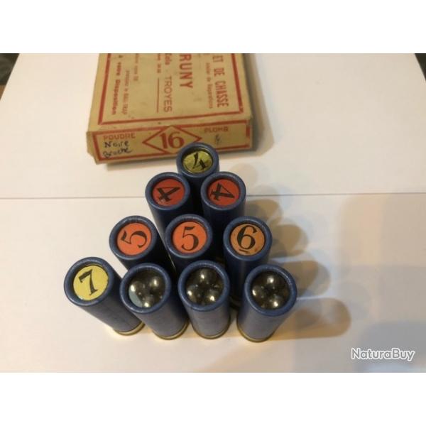 10 cartouches calibre 16 à Broche Plomb 4-5-6-7 et Chevrotines - Poudre Noire